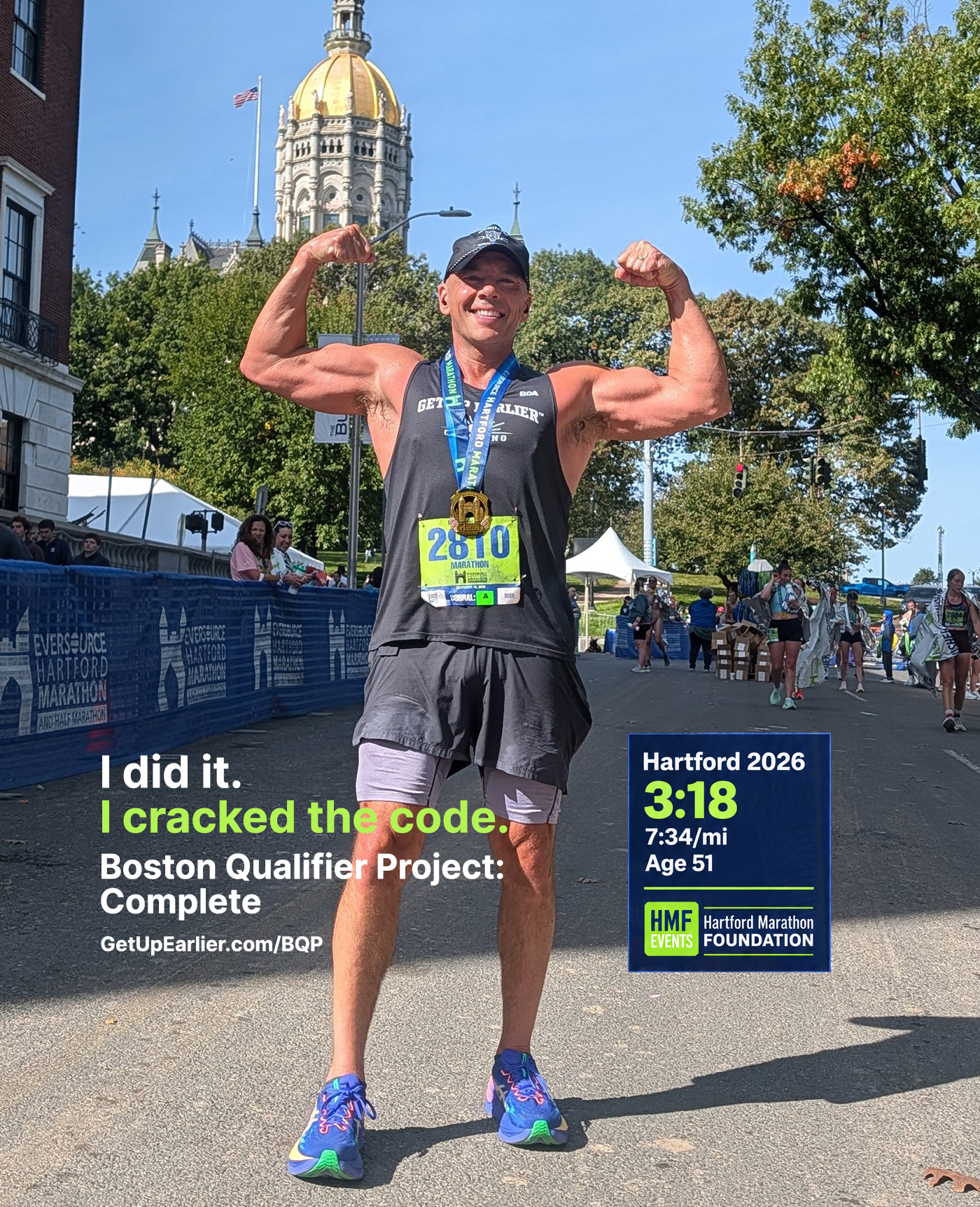 Hartford Marathon 2026: Boston Qualifier Project complete, 3:18 at age 51