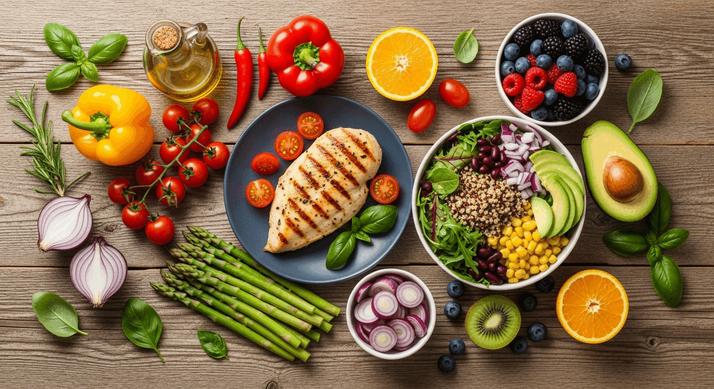 Whole-food, single-ingredient meal of the kind Michael Baker coaches Get Up Earlier nutrition clients to build their plates around