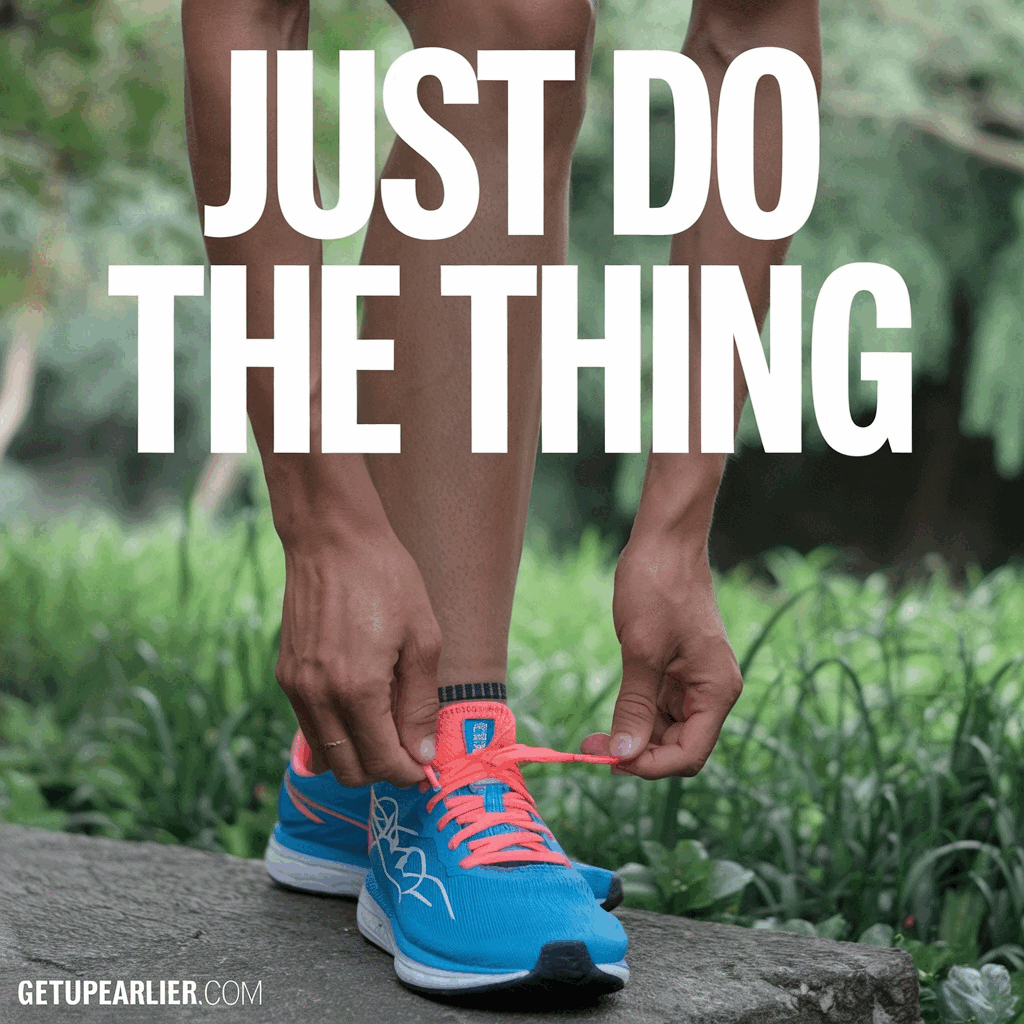 Runner tying shoes with text "Just Do The Thing"