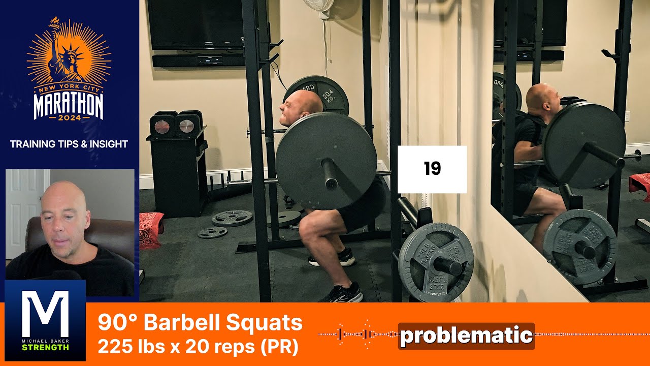 Featured image for “NYC Marathon Training: Build Leg Strength with 90-Degree Barbell Squats (PR Set 20 Reps at 225 lbs)”